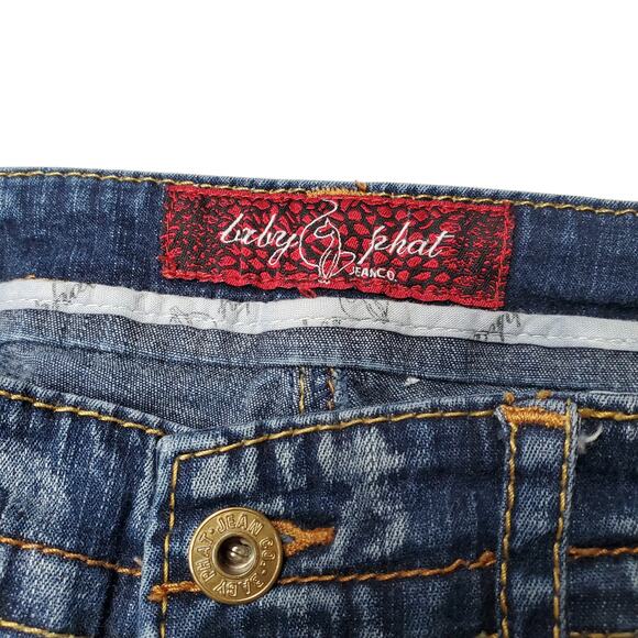 Y2k Low-Rise Flared Jeans Baby Phat Embellished Dark Wash Vintage - Size 5 - Picture 2 of 10